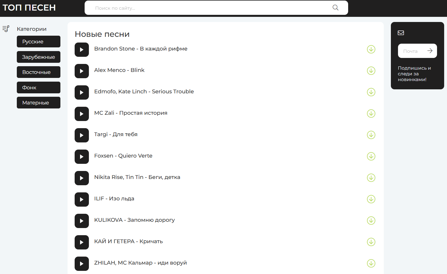 Скриншот сайта Топ Песен